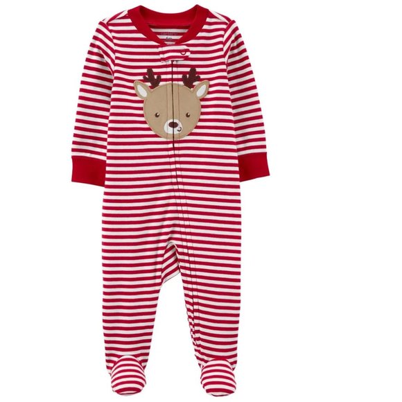 Baby Carter's Christmas Sleepers- Milk n Cookies Striped Reindeer Size 3 mo NWT - Picture 4 of 8